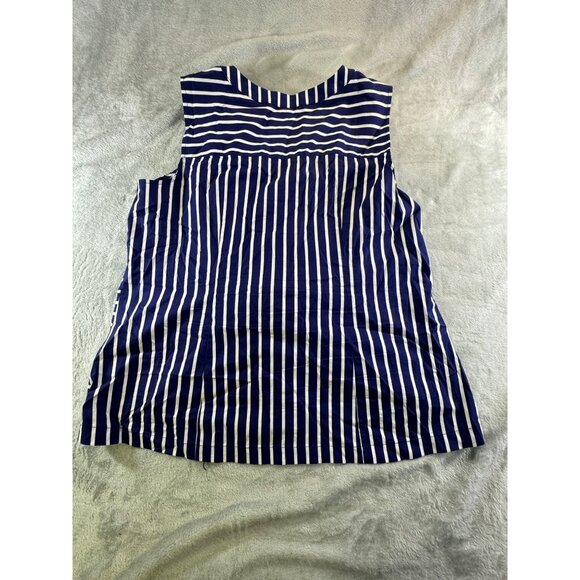 Liz Claiborne blouse Women's XL Blue & White Striped Sleeveless Button Up top - Picture 11 of 12